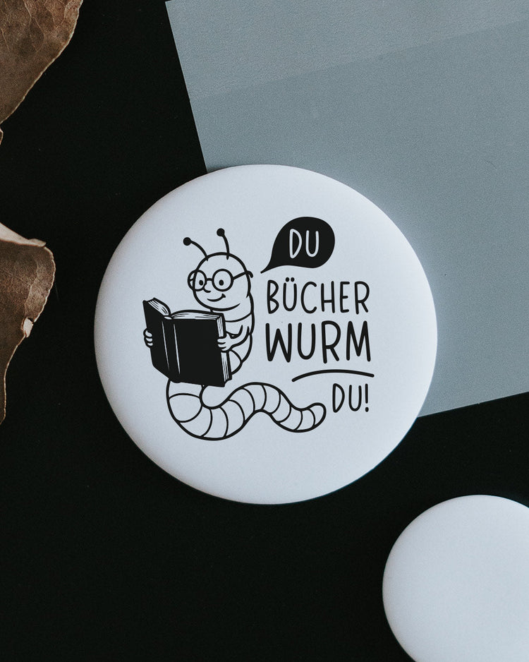 Magnet Du Bücherwurm du – großer Kühlschrankmagnet für Leseratten als Geschenk