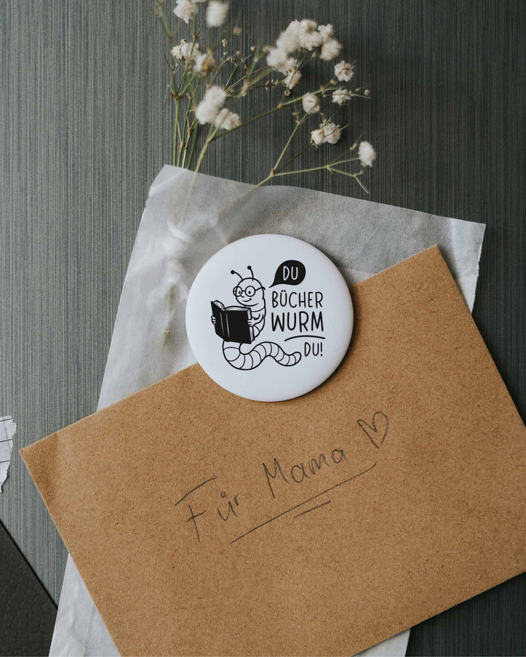Magnet Du Bücherwurm du – großer Kühlschrankmagnet für Leseratten als Geschenk