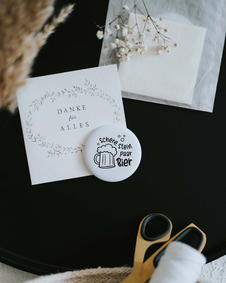 Magnet Schere Stein paar Bier – großer Kühlschrankmagnet mit lockerem Spruch als Geschenk