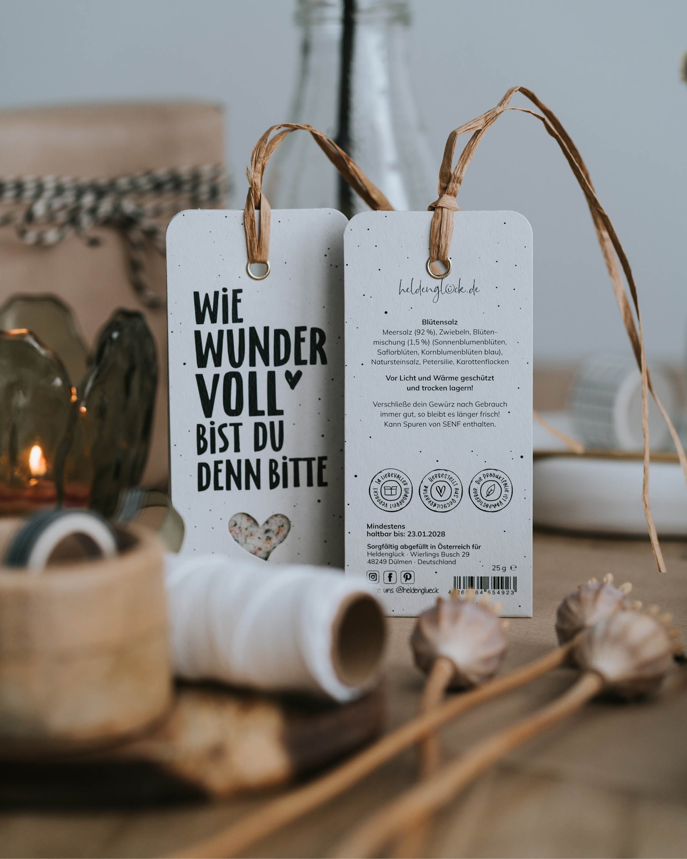 Originelle Geschenkidee mit kulinarischer Gewürzmischung und emotionaler Botschaft.