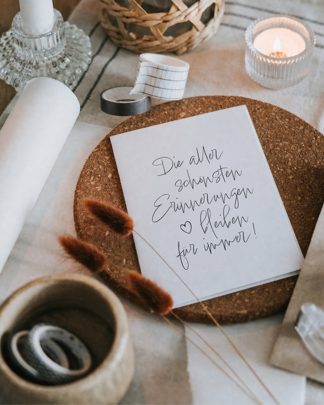 Klappkarte „Die allerschönsten Erinnerungen bleiben für immer!“ – Produktansicht, 125 × 176 mm