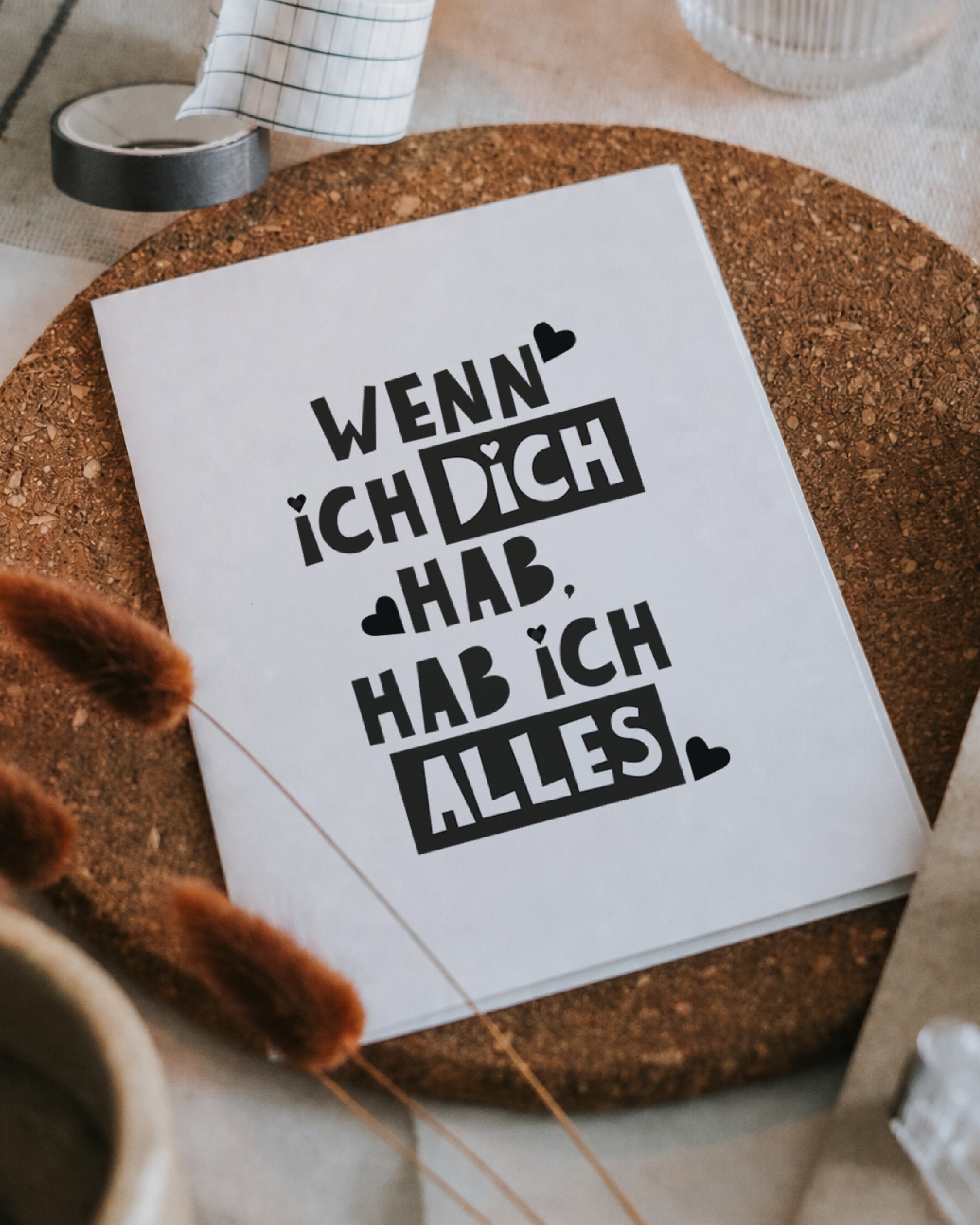 Klappkarte mit Spruch „Wenn ich dich hab, hab ich alles“ in Schwarz-Weiß von Heldenglück